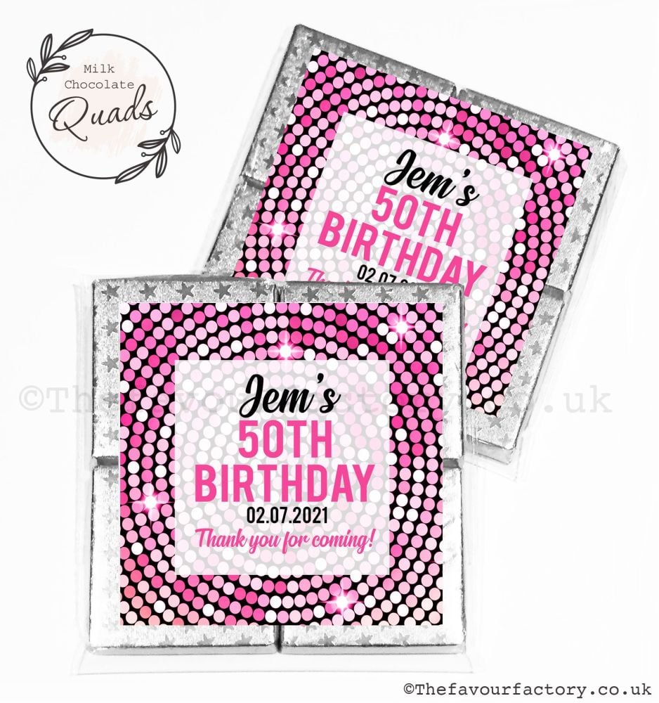 Personalised Birthday Chocolate Favours Pink Disco x1