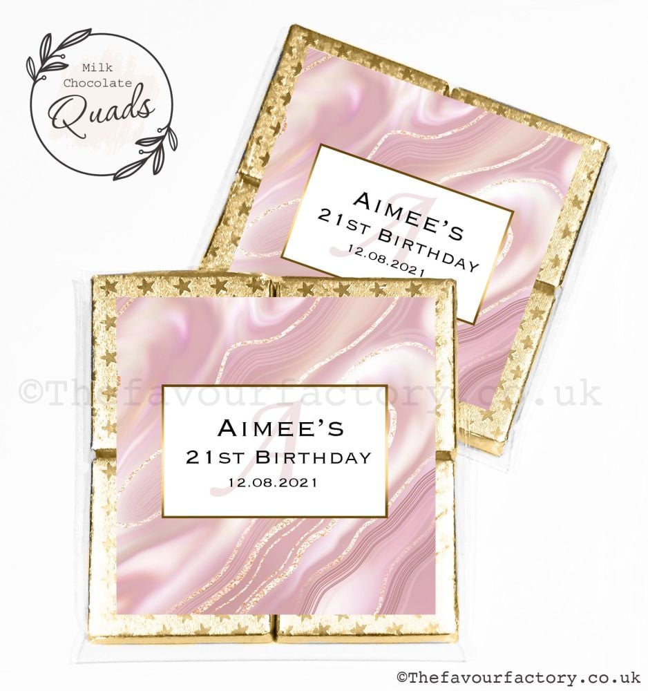 Personalised Birthday Chocolate Favours Rose Gold Liquid Marble x1