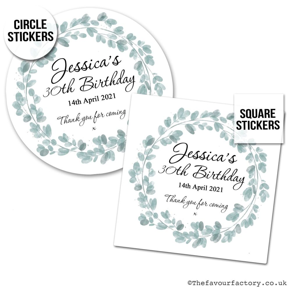 Personalised Birthday Stickers Eucalyptus