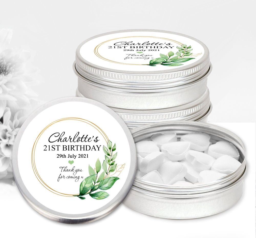 Adult Birthday Favour Tins Botanical Gold Frame x1