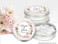 Wedding Favours Mint Tins Pink Vintage Floral Rose Wreath x1