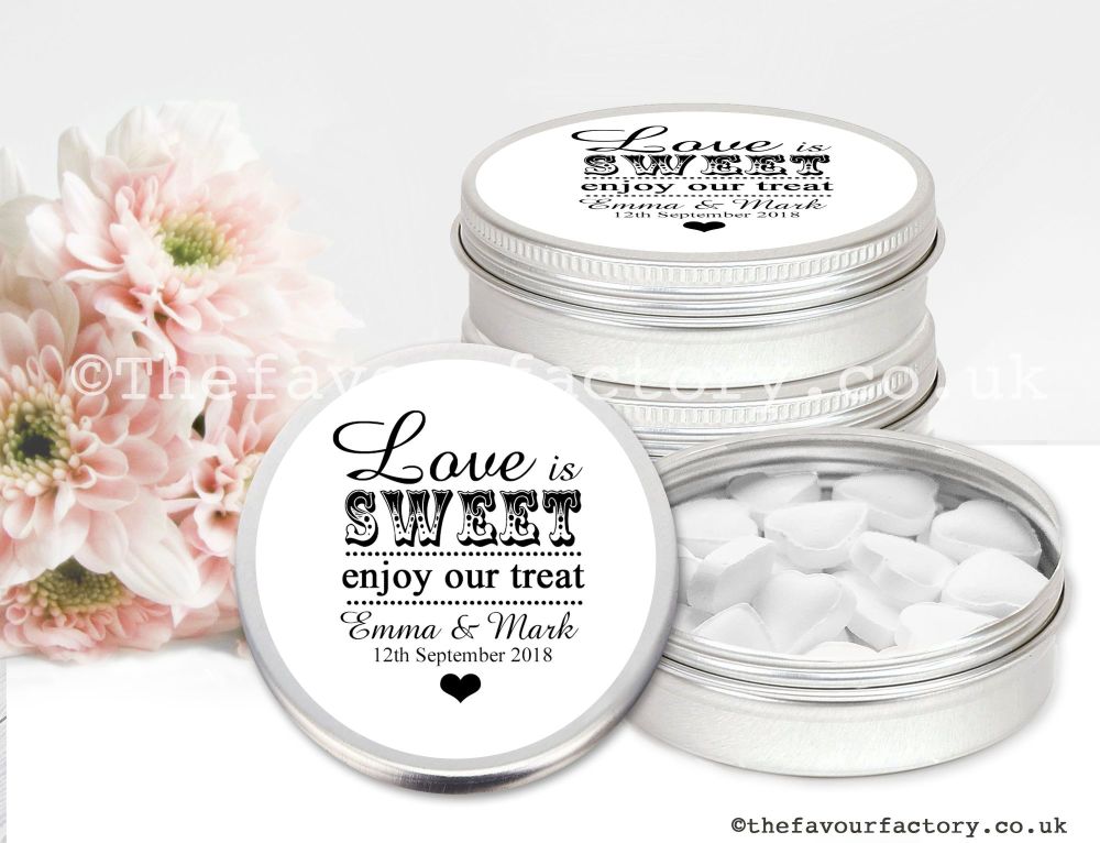 Personalised Wedding Favour Tins Love Is Sweet x1