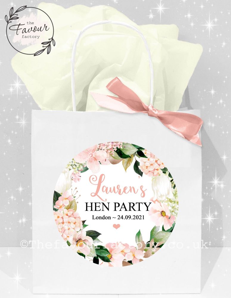 Personalised Hen Party Bags Blush Hydrangeas x1