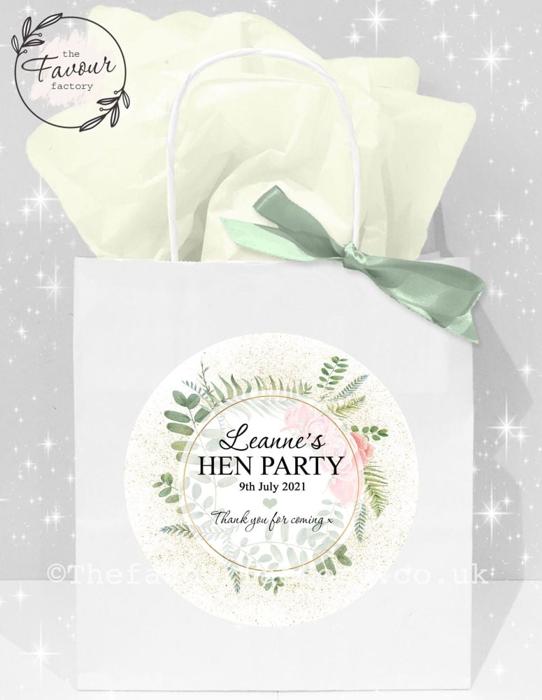 Personalised Hen Party Bags Botanical Gold Dust Roses x1