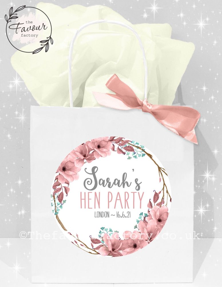 Personalised Hen Party Bags Boho Floral Wreath x1