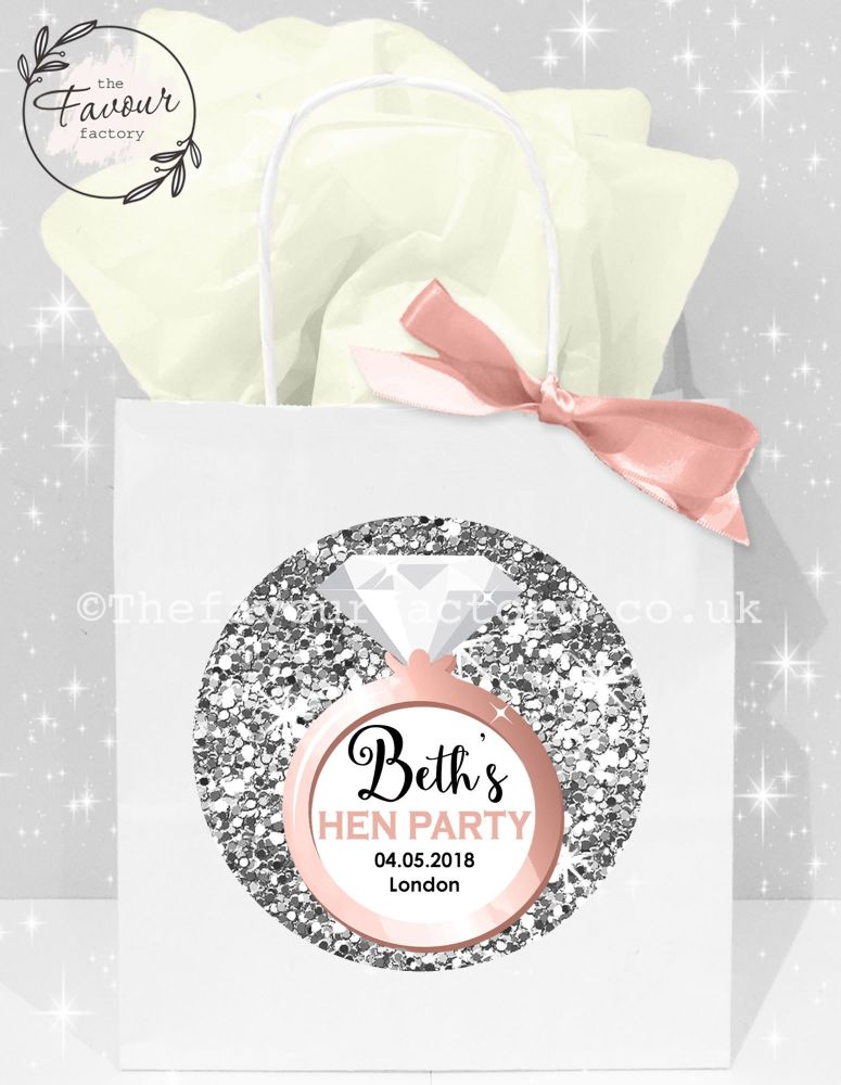 Personalised Hen Party Bags Silver Glitter Ring x1