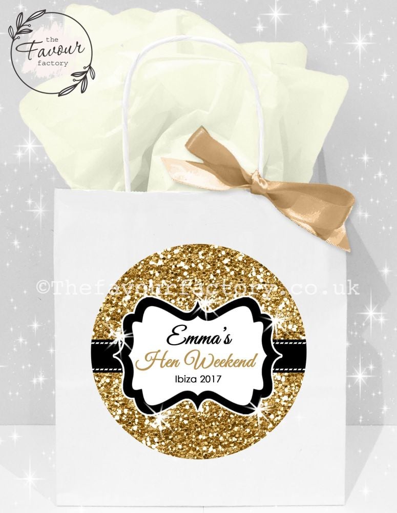 Personalised Hen Party Bags Gold Glitter x1