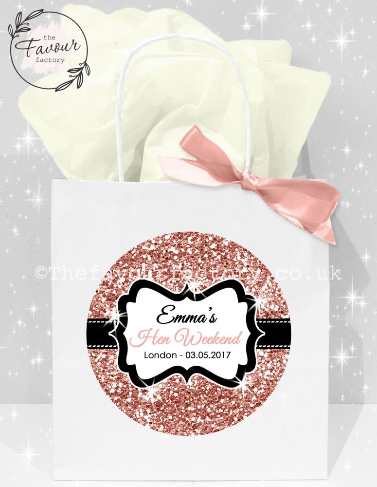 Personalised Hen Party Bags Rose Gold Glitter x1