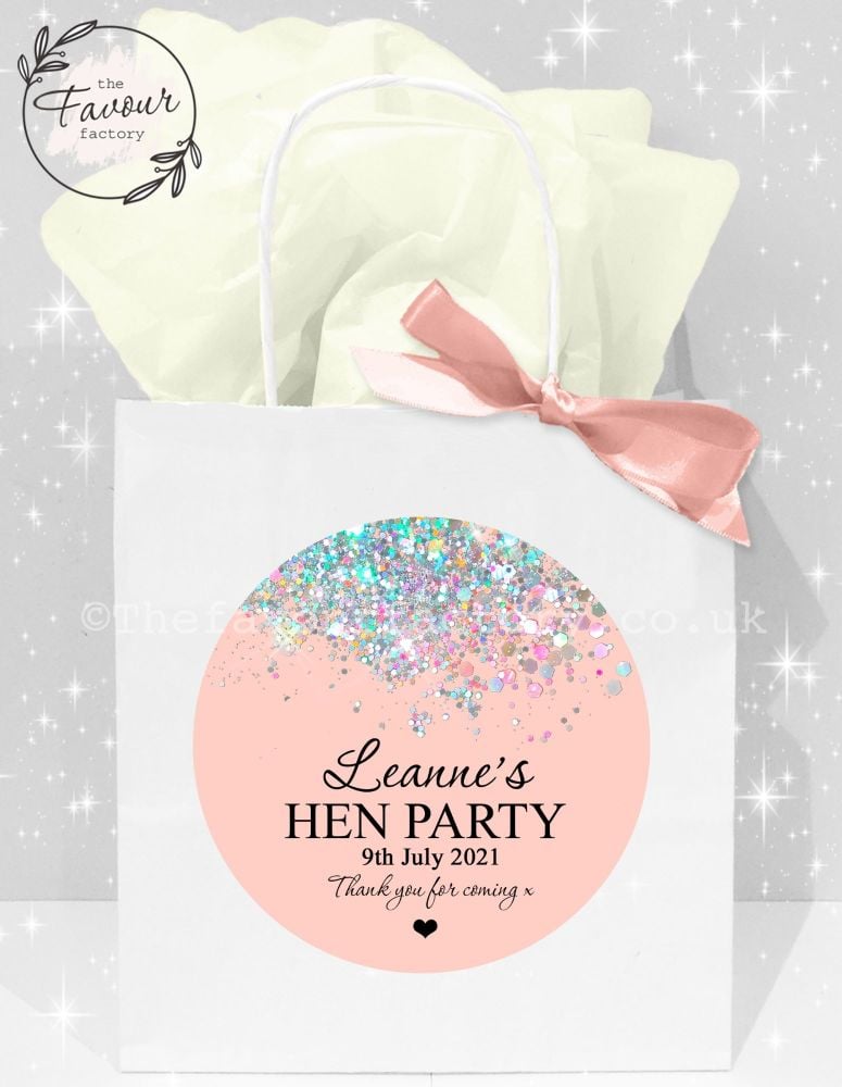 Personalised Hen Party Bags Rose Gold Iridescent Glitter Confetti x1