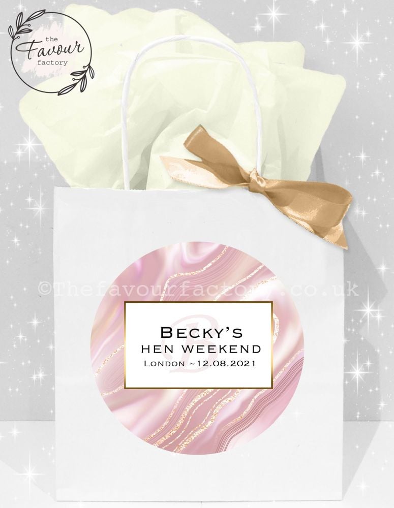 Personalised Hen Party Bags Rose Gold Liquid Marble x1
