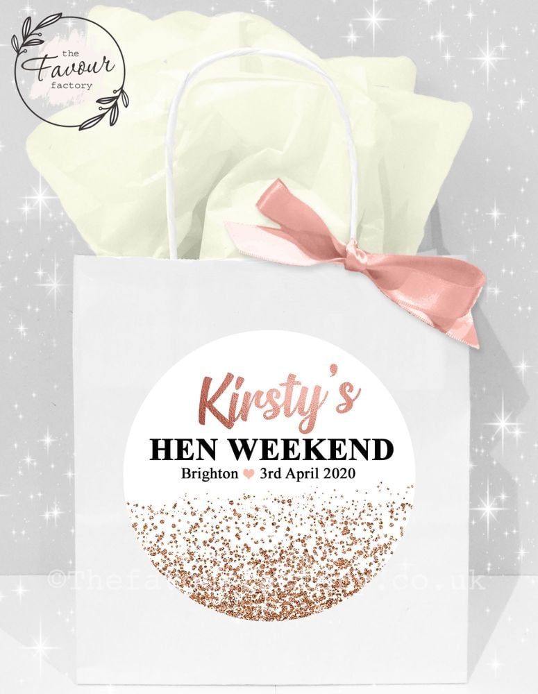 Personalised Hen Party Bags Rose Gold Glitter Confetti x1