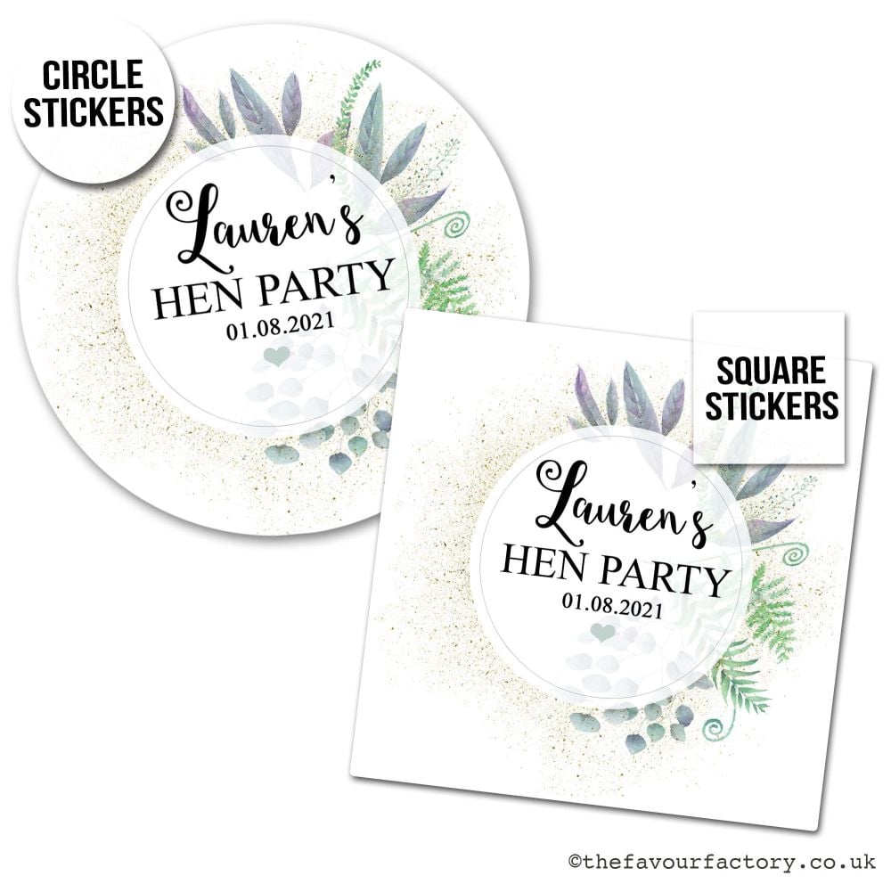Hen Party Stickers Personalised Botanical Romance x1 A4 Sheet