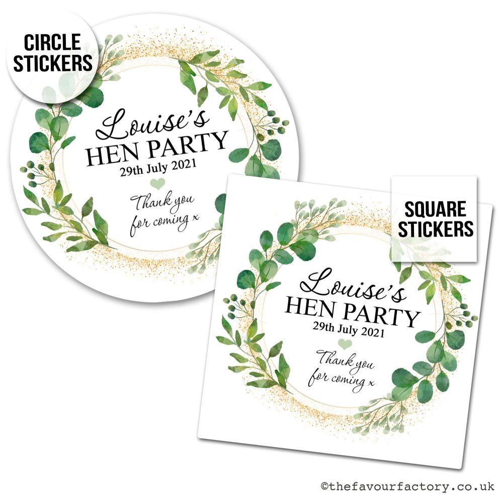 Hen Party Stickers Personalised Botanical Gold Dust x1 A4 Sheet