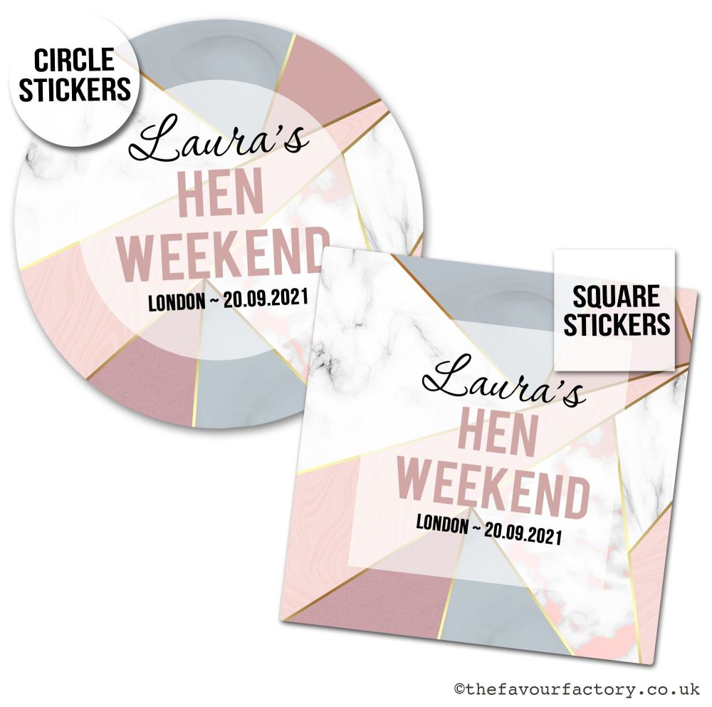 Hen Party Stickers Personalised Geometric Marble 1x A4 Sheet