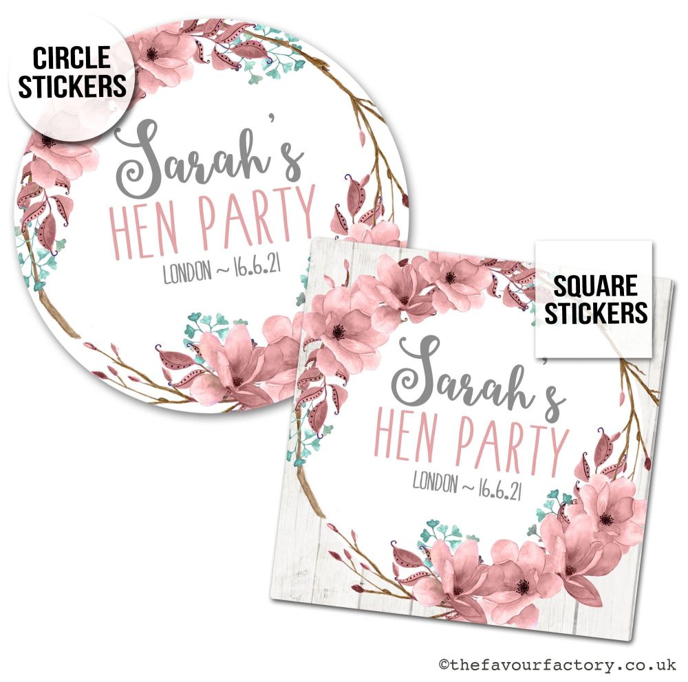 Hen Party Stickers Boho Floral Wreath