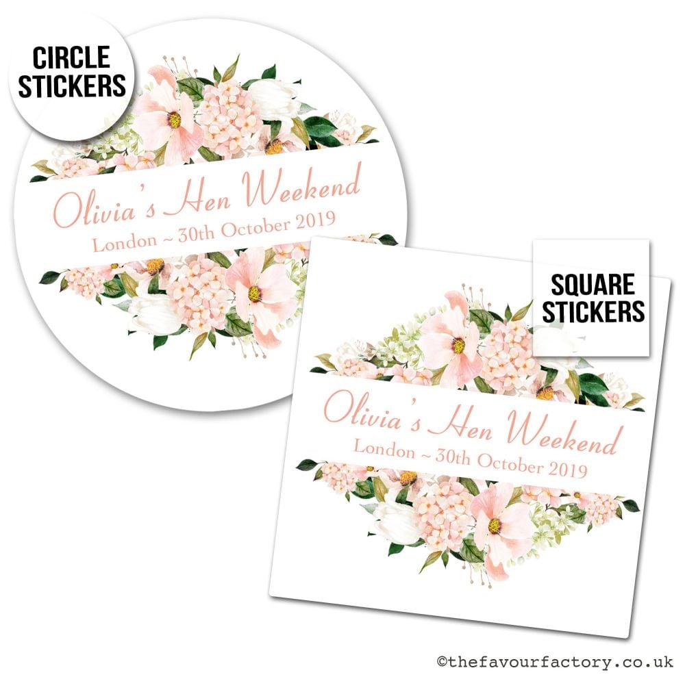 Hen Party Stickers Blush Floral Frame 1x A4 Sheet