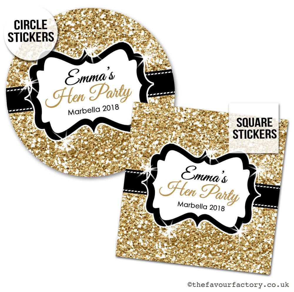 Hen Party Stickers Gold Glitter