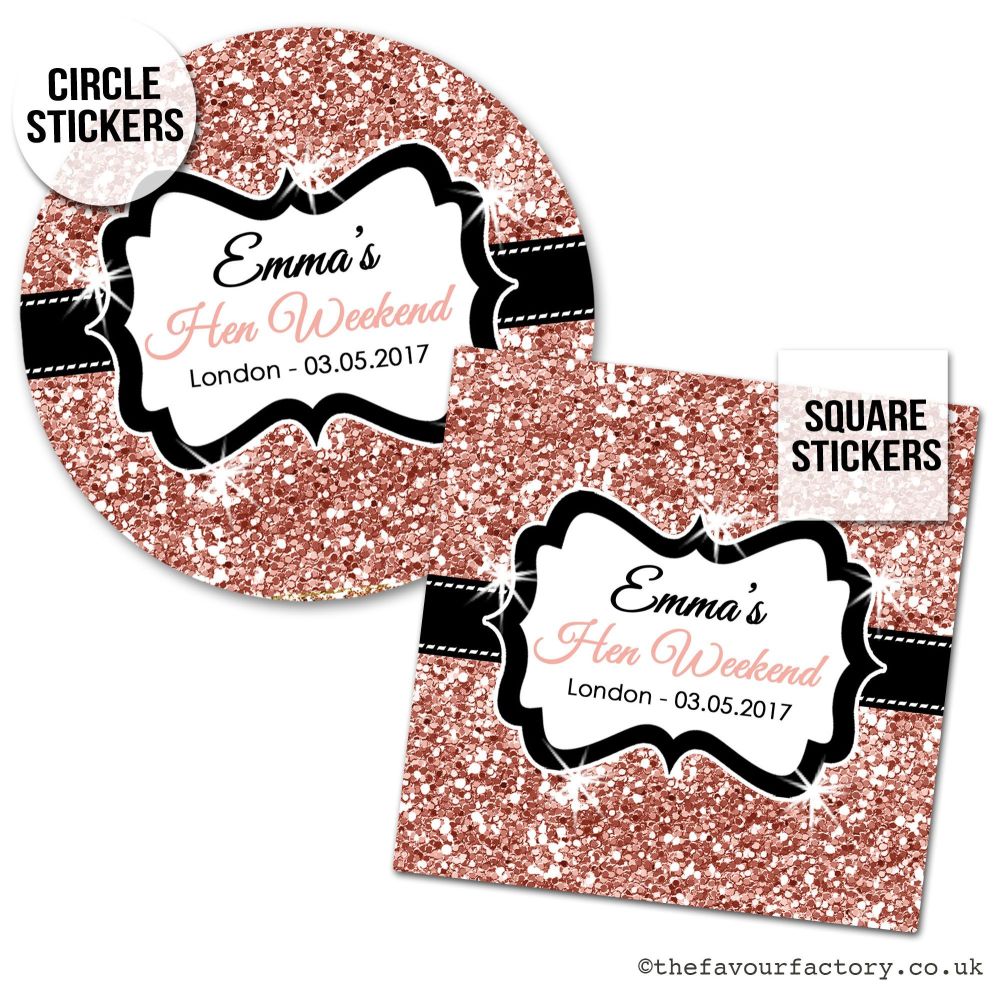 Hen Party Stickers Rose Gold Glitter