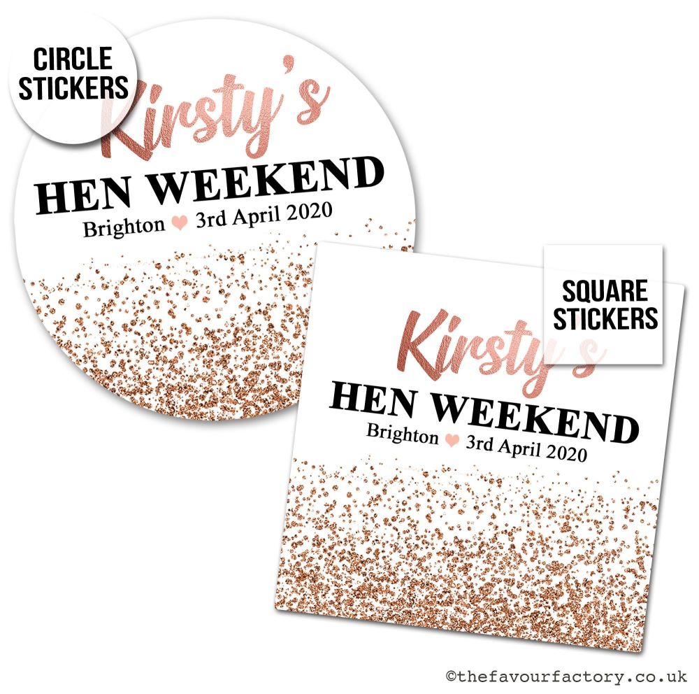 Hen Party Stickers Rose Gold Glitter Confetti