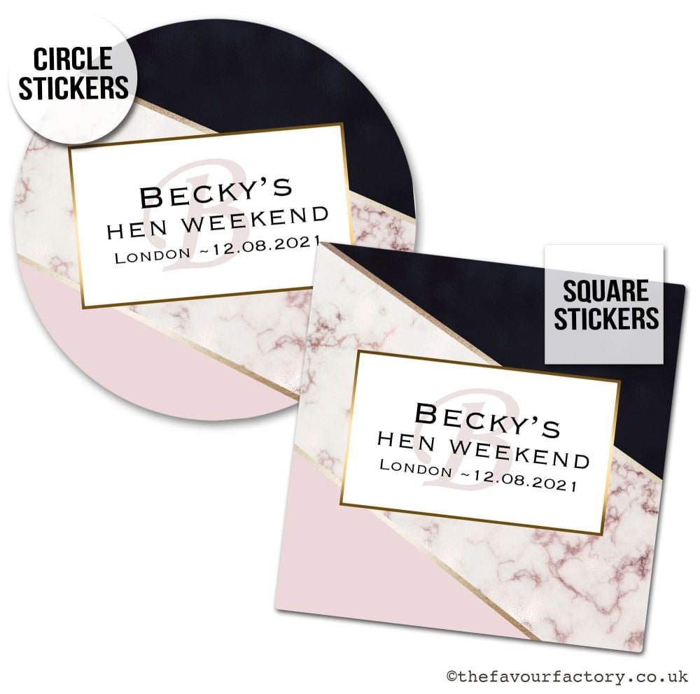 Hen Party Stickers Black And Rose Gold Marble Stripes 1x A4 Sheet