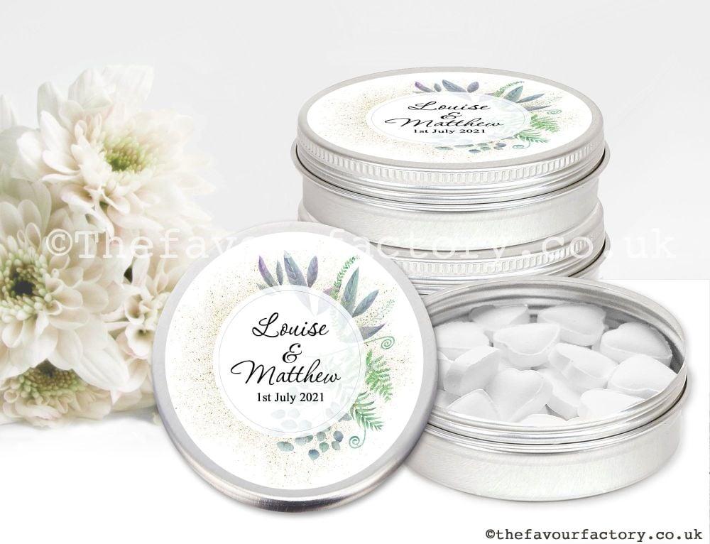 Personalised Wedding Favour Tins Botanical Romance x1