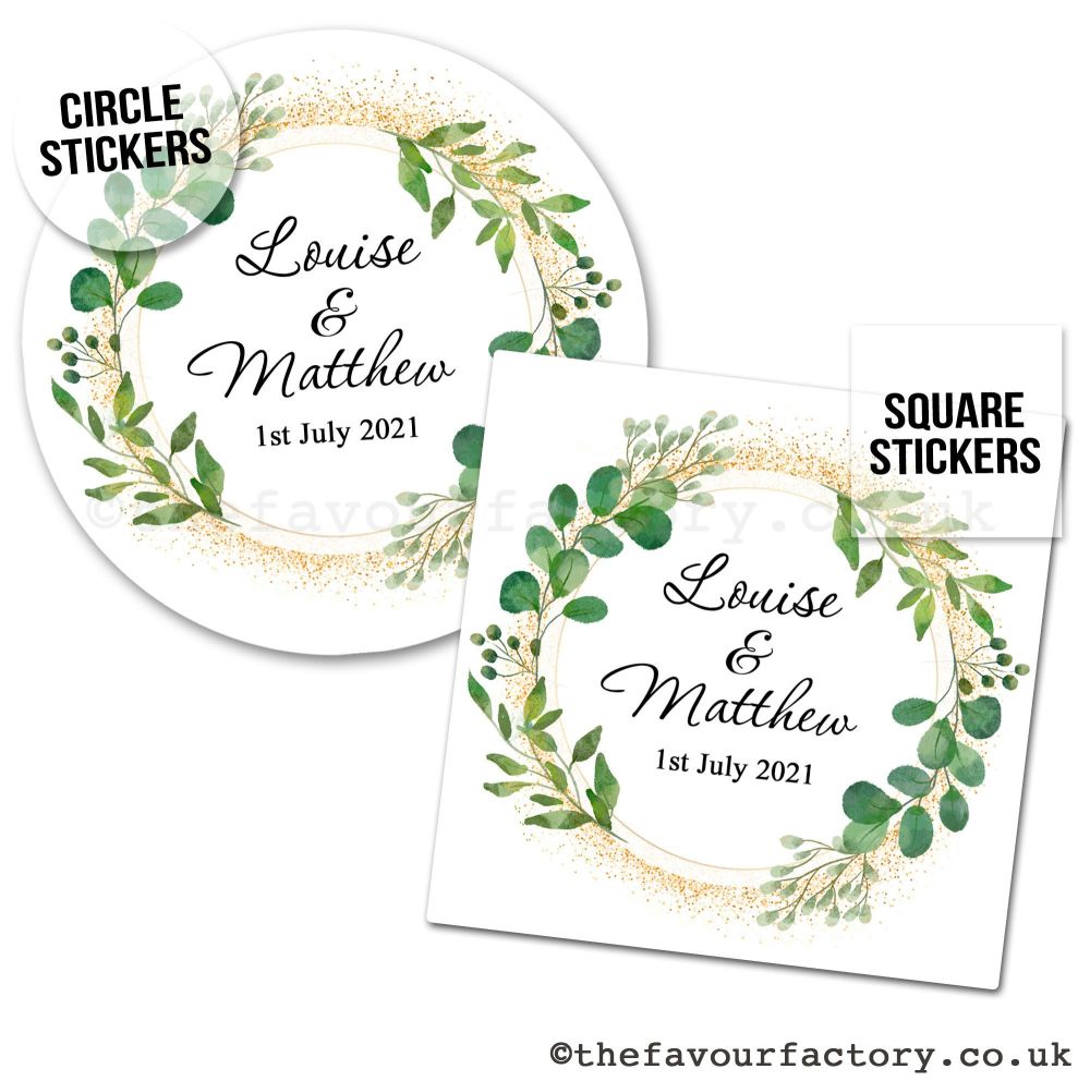 Personalised Wedding Favour Stickers Botanical Gold Dust