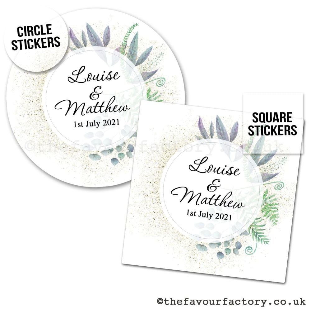 Personalised Wedding Favour Stickers Botanical Romance