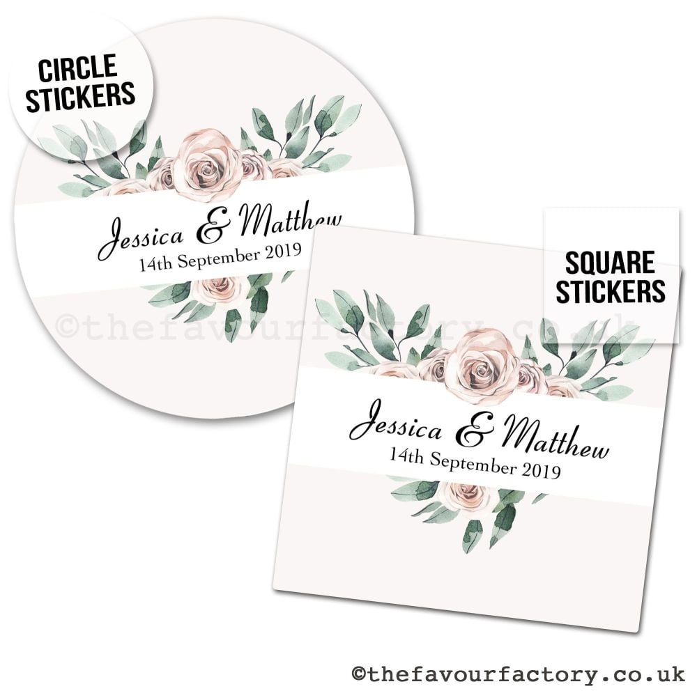 Personalised Wedding Favour Stickers Boho Floral Heart