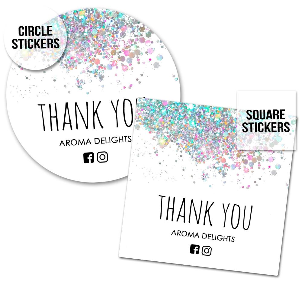 Thank You Business Stickers Labels Packaging Seals Confetti Glitter White