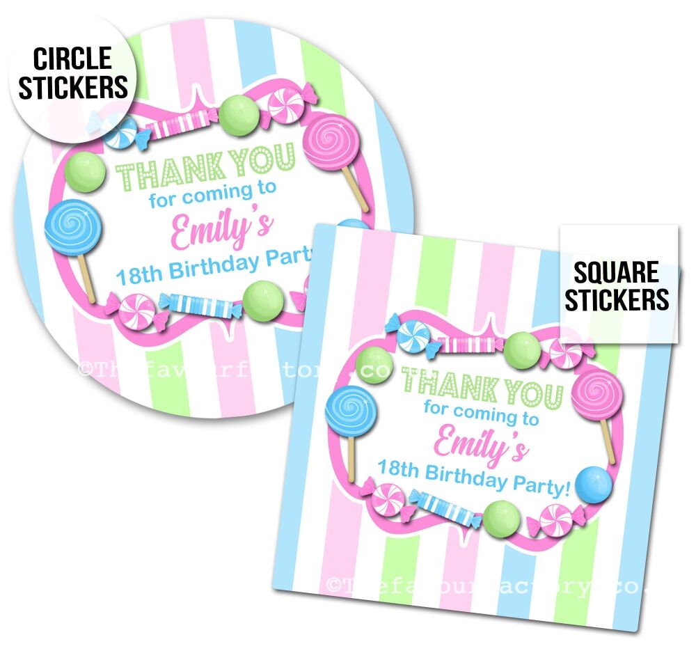 Childrens Party Stickers Sweet Shop Style In Pastels x1 A4 Sheet