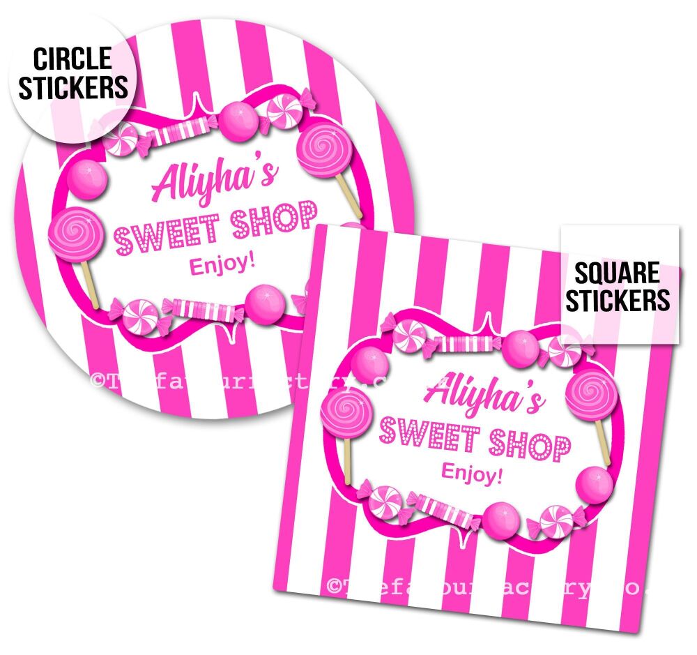 Hot Pink Sweet Shop Personalised Stickers