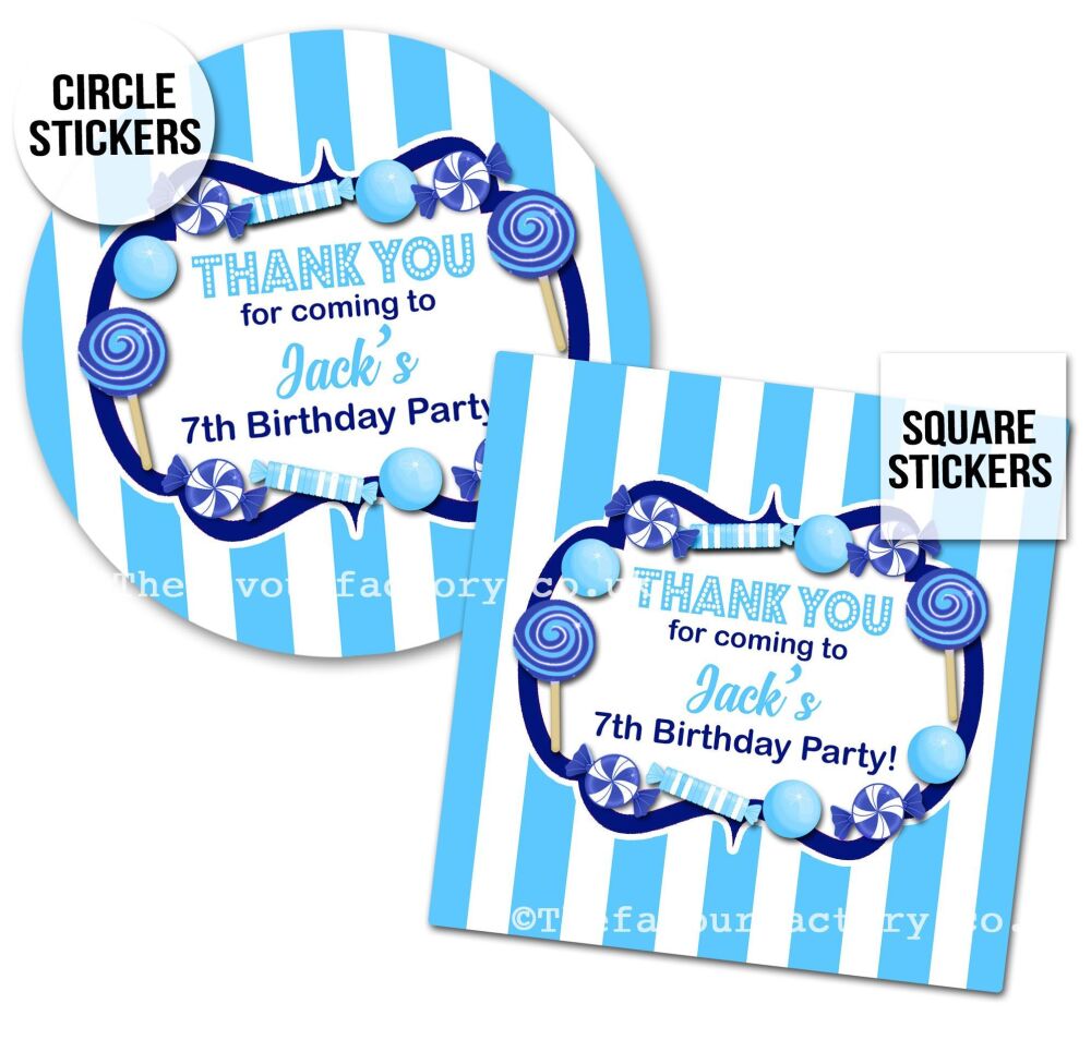 Childrens Party Stickers Sweet Shop Style In Sky Navy Blue x1 A4 Sheet