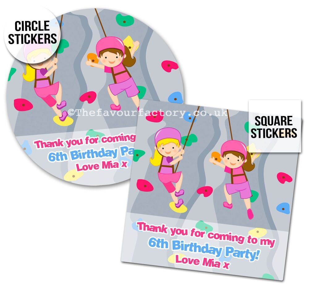 Childrens Party Stickers Girls Rock Wall Climbing x1 A4 Sheet