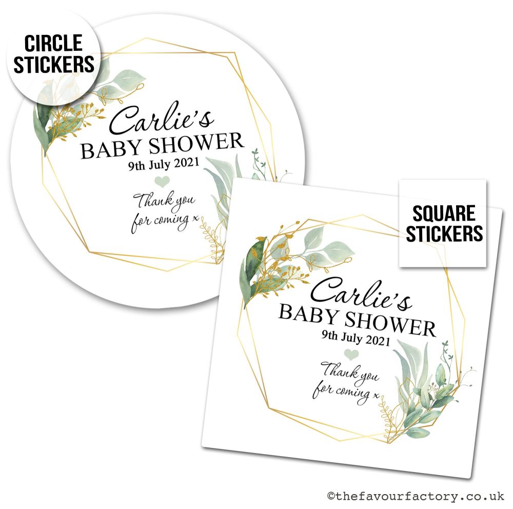 Personalised Stickers Baby Shower Geometric Botanicals x1 sheet