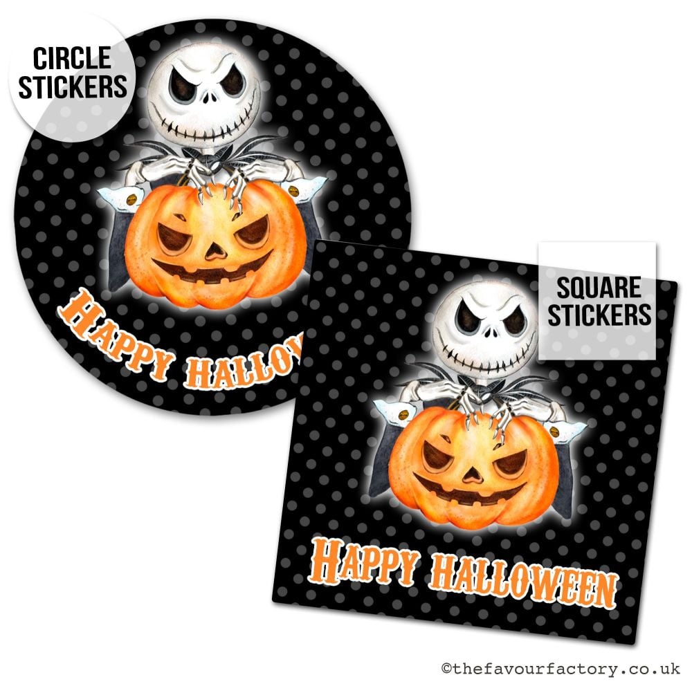 Happy Halloween Stickers Skeleton And Pumpkin