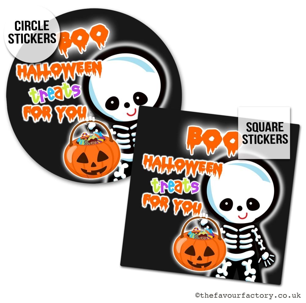 Happy Halloween Stickers Boo Treats For You Skeleton - x1 A4 Sheet