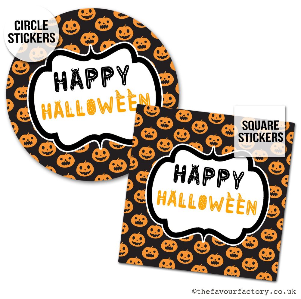 Happy Halloween Stickers Pumpkin Faces - x1 A4 Sheet