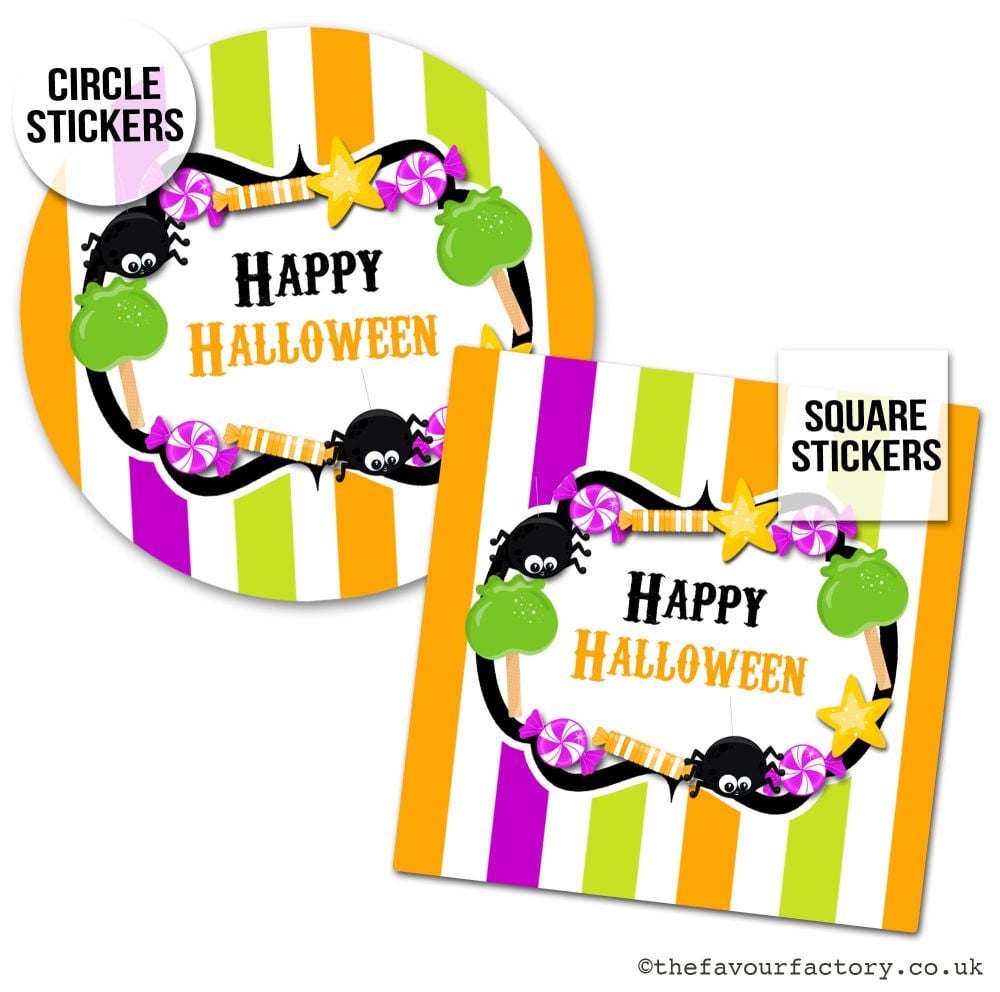 Happy Halloween Stickers Sweets Candy Stripes - x1 A4 Sheet
