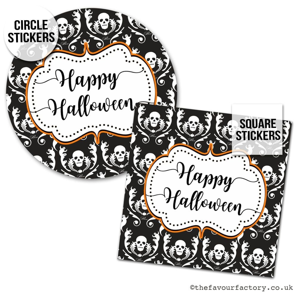 Happy Halloween Stickers Skeleton Damask - x1 A4 Sheet