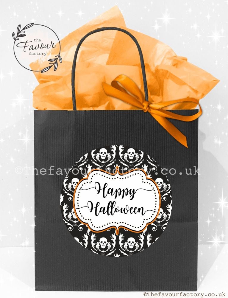 Halloween Party Bags Vintage Damask Skulls x1