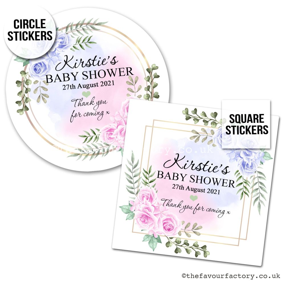 Baby Shower Stickers Pink And Blue Roses x1