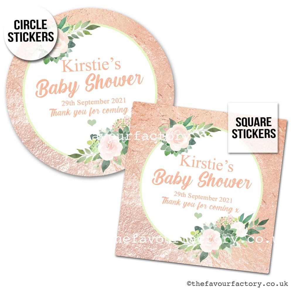 Baby Shower Favour Stickers Rose Gold Bloom x1