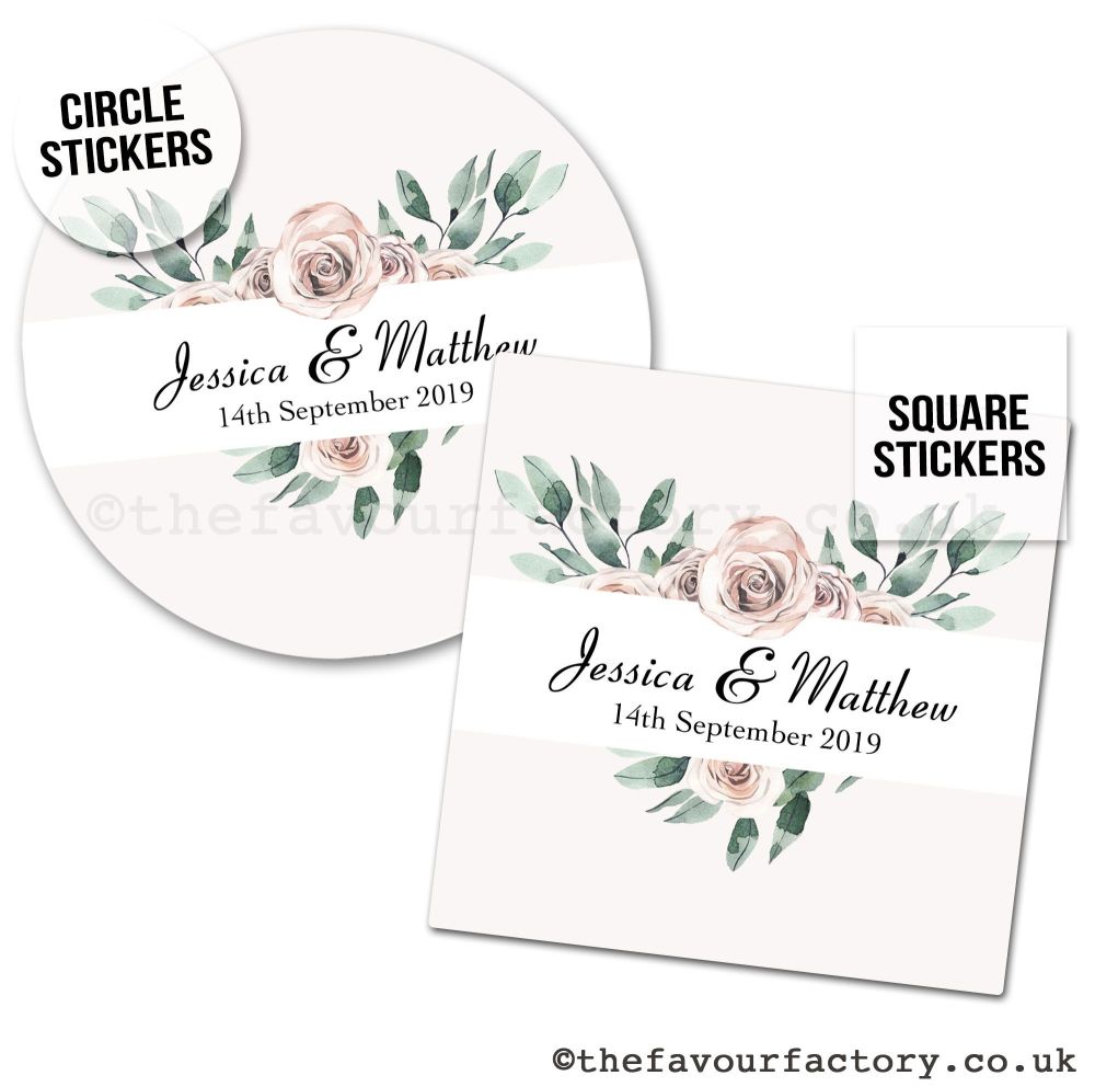 Personalised Stickers Wedding Floral Rose Heart Bouquet