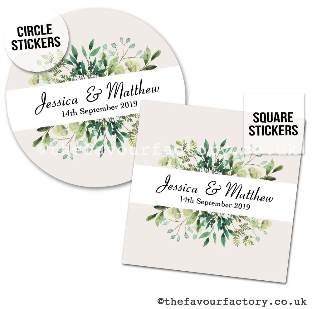 Personalised Stickers Wedding Green Botanical Wreath Banner
