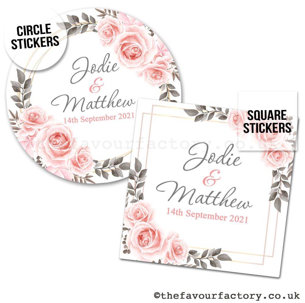 Personalised Stickers Wedding Blush Pink Floral Roses