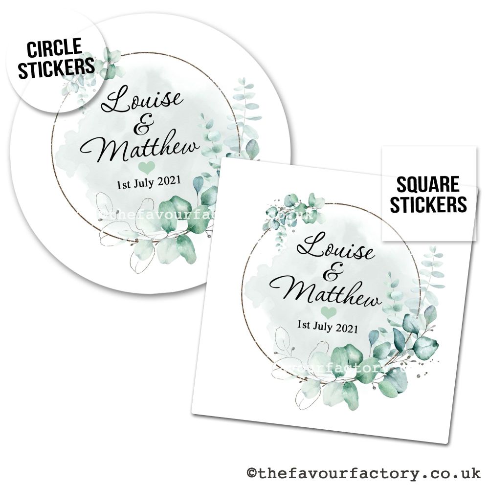 Wedding Favour Stickers Botanical Eucalyptus Frame - A4 Sheet x1