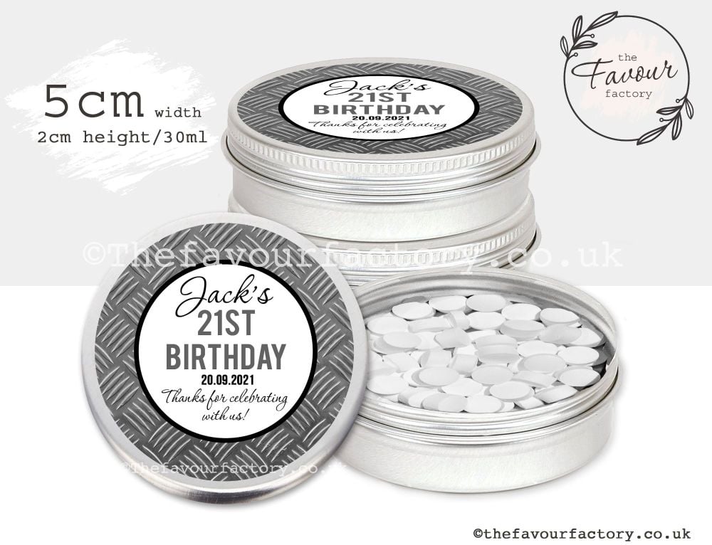 Adult Birthday Favour Tins Steel Texture Pattern x1