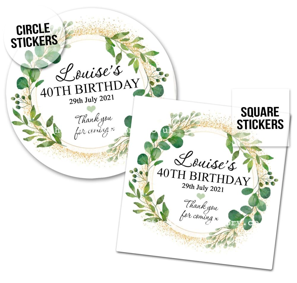Birthday Favour Stickers Botanical Gold Dust - A4 Sheet x1