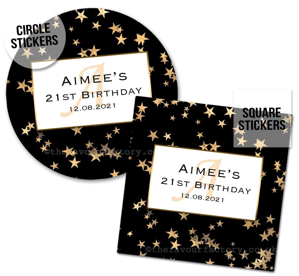 Gold Stars Monogram Personalised Birthday Stickers