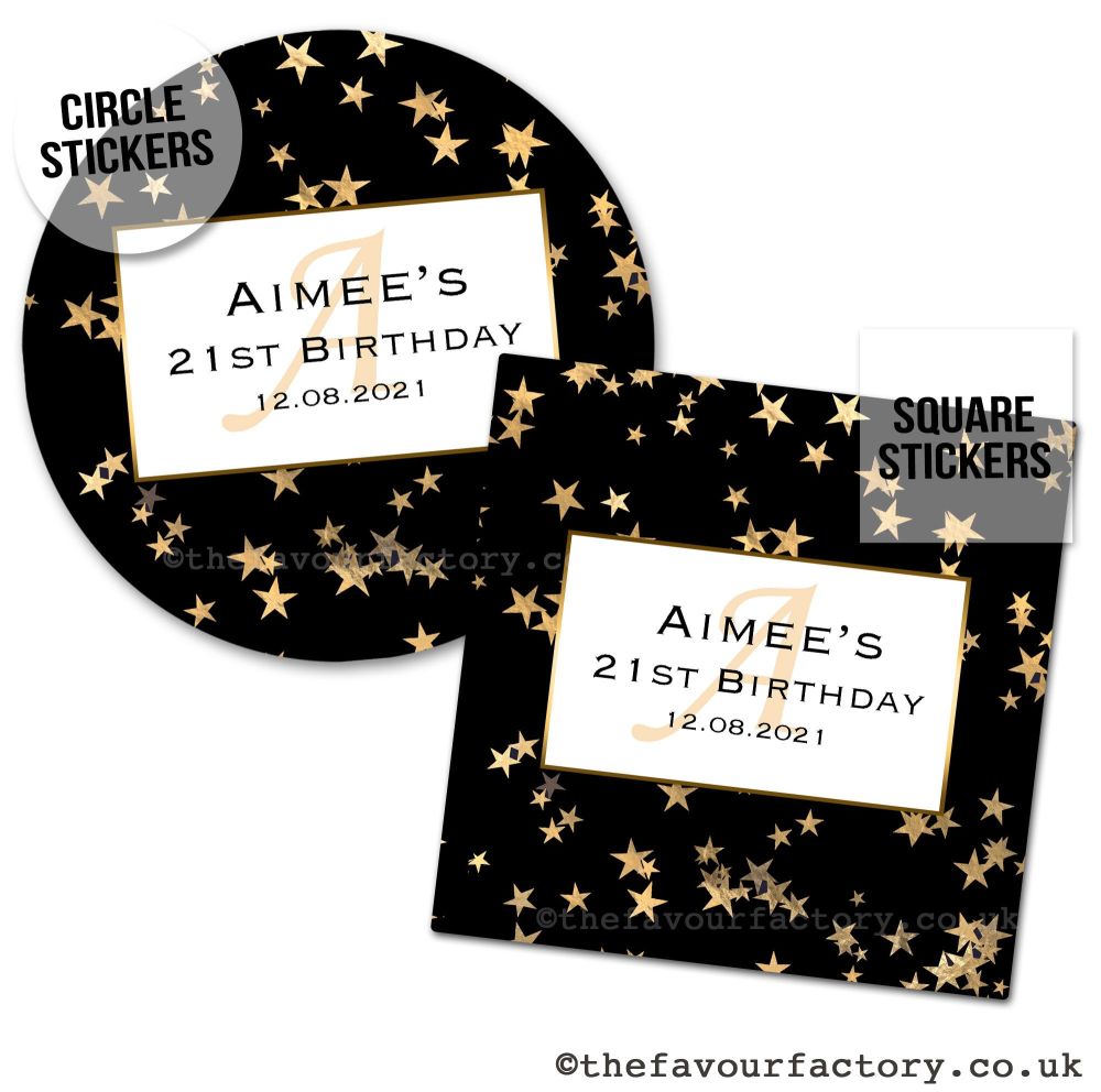 Gold Stars Monogram Personalised Birthday Stickers